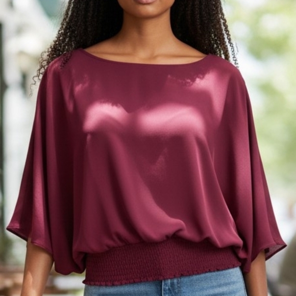 Sam And Jess Tops - Sam & Jess Batwing Sleeve Smocked Hem Blouse (BL25)
